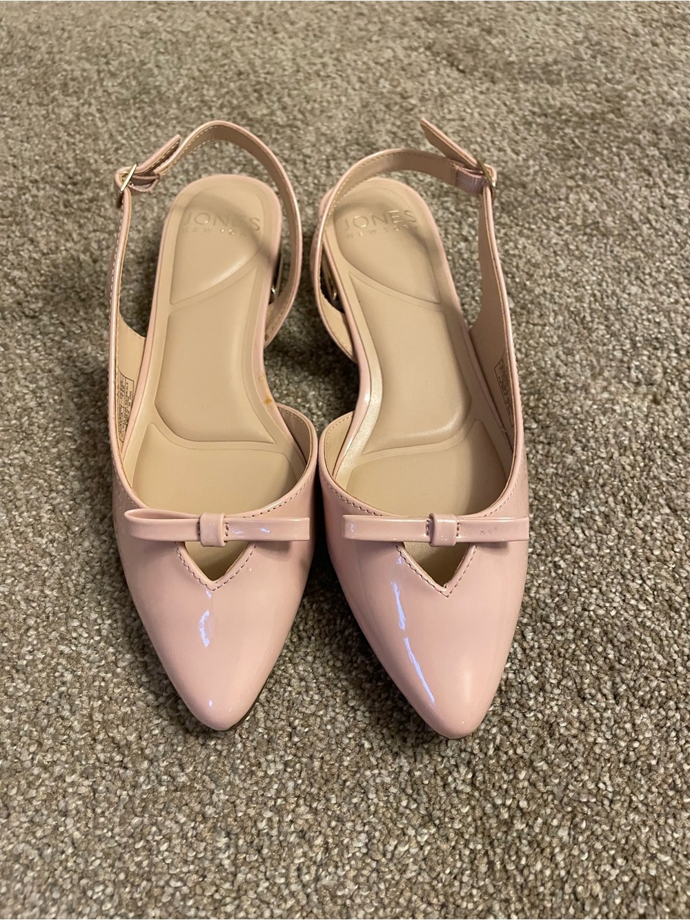 Jones New York Blush Patent Slingback Pointed-Toe Flats With Bow 7.5